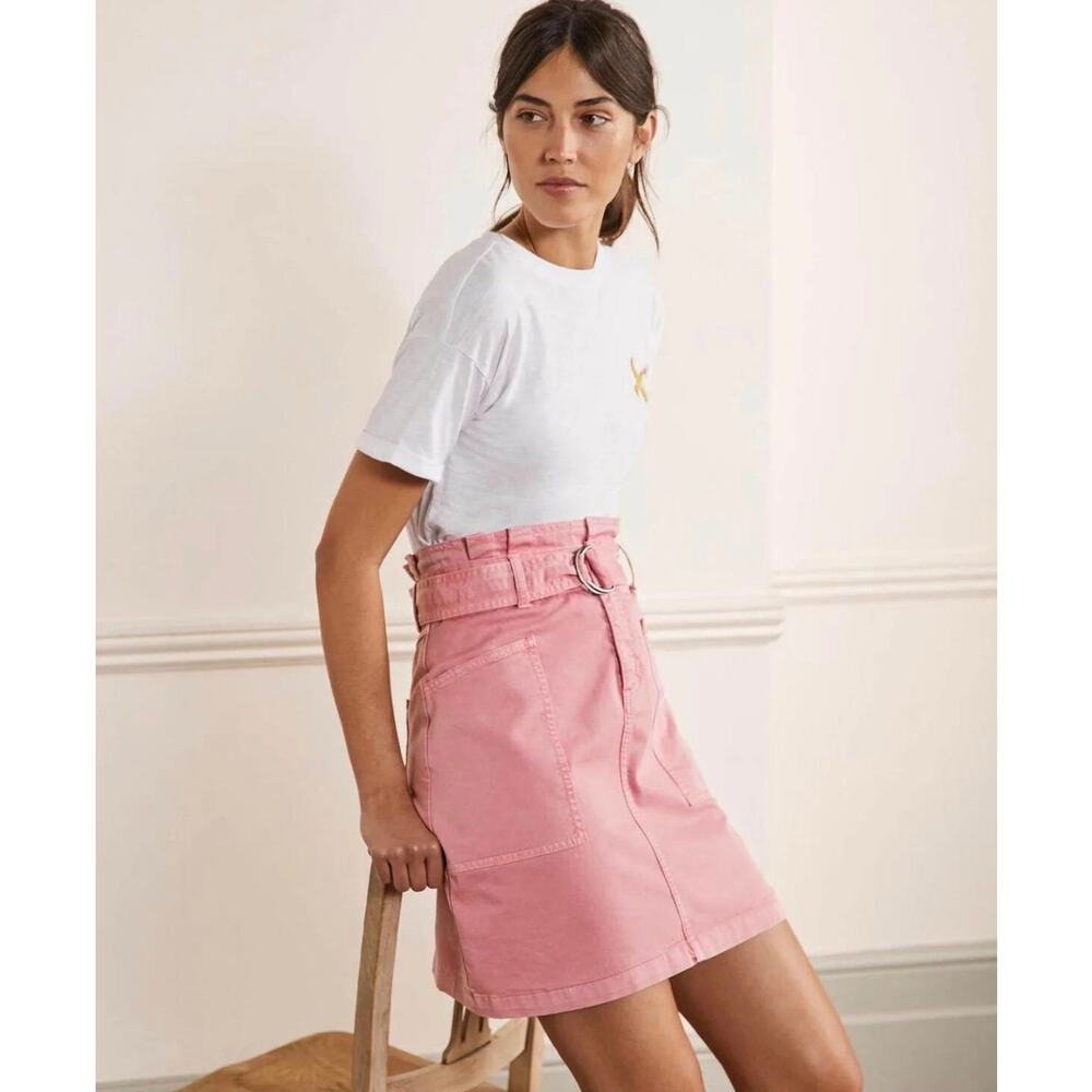 Boden Paperbag Tie Skirt Cherry Smoothie Mauve Sz 8L Feminine Girly Belted